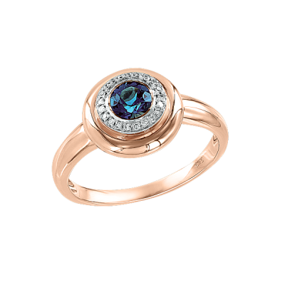 Rotgold 585 Damenring mit Brillant und Topas