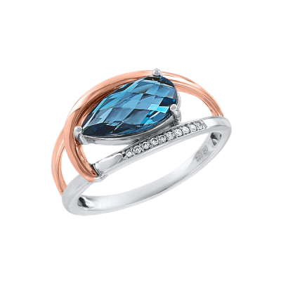 Rotgold 585 Damenring mit Brillant und Topas