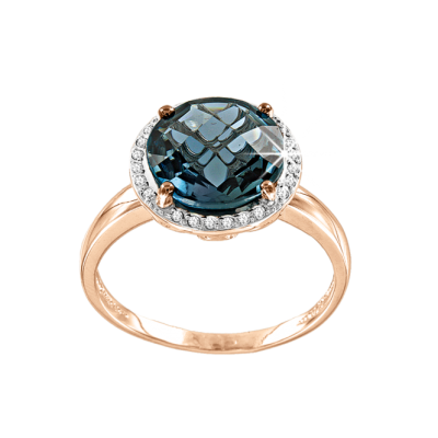 Rotgold 585 Damenring mit Brillant und Topas