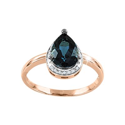Rotgold 585 Damenring mit Brillant und Topas