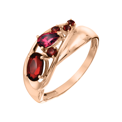 Rotgold 585 Damenring mit Granat und Rhodolith