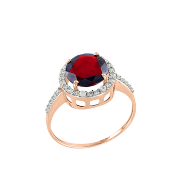 Damenring aus Rotgold 585 mit Granat und Zirkonia