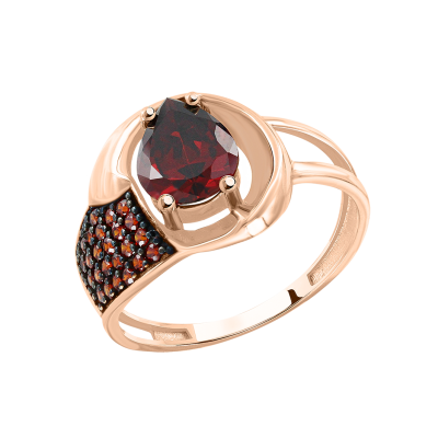 Damenring aus Rotgold 585 mit Granat und Zirkonia