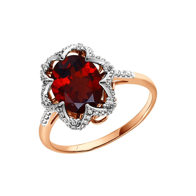 Damenring aus Rotgold 585 mit Granat und Zirkonia