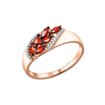 Damenring aus Rotgold 585 mit Granat und Zirkonia