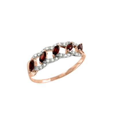 Damenring aus Rotgold 585 mit Granat und Zirkonia