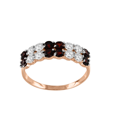 Damenring aus Rotgold 585 mit Granat und Zirkonia