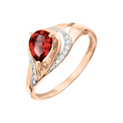 Damenring aus Rotgold 585 mit Granat und Zirkonia