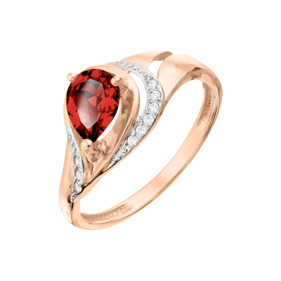 Damenring aus Rotgold 585 mit Granat und Zirkonia