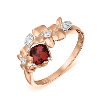 Damenring aus Rotgold 585 mit Granat und Zirkonia