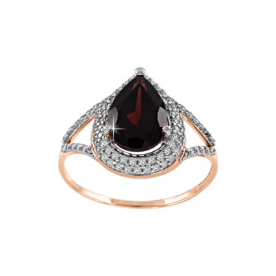 Damenring aus Rotgold 585 mit Granat und Zirkonia