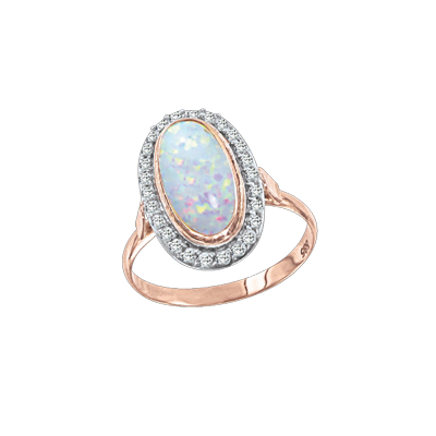 Damenring aus Rotgold 585 mit Opal und Zirkonia