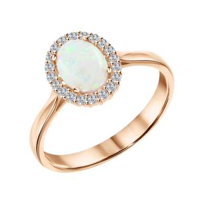 Damenring aus Rotgold 585 mit Opal und Zirkonia