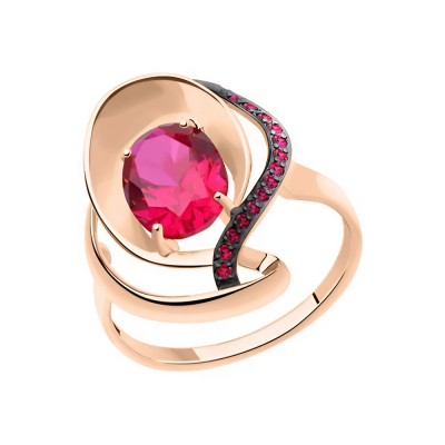 Damenring aus Rotgold 585 mit Rubin und Zirkonia