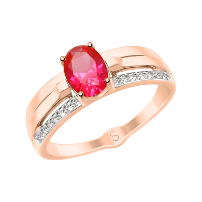 Damenring aus Rotgold 585 mit Rubin und Zirkonia