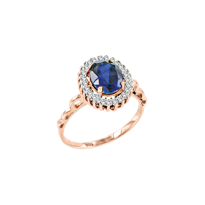 Damenring aus Rotgold 585 mit Saphir und Zirkonia