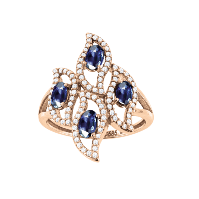 Damenring aus Rotgold 585 mit Saphir und Zirkonia