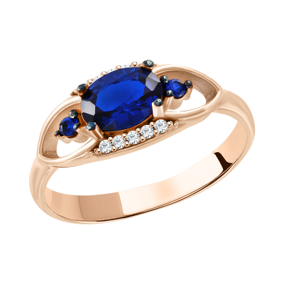 Damenring aus Rotgold 585 mit Saphir und Zirkonia