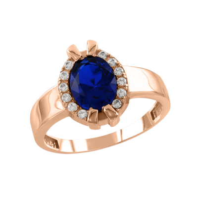 Damenring aus Rotgold 585 mit Saphir und Zirkonia