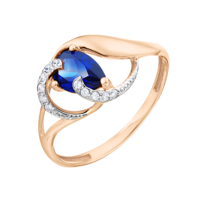 Damenring aus Rotgold 585 mit Saphir und Zirkonia