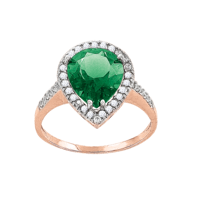 Damenring aus Rotgold 585 mit Smaragd und Zirkonia