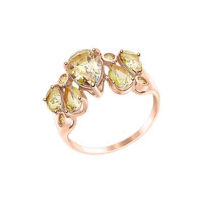 Rotgold 585 Damenring mit Swarovski Kristall, Zirkonia und Topas