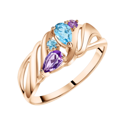 Rotgold 585 Damenring mit Topas und Amethyst