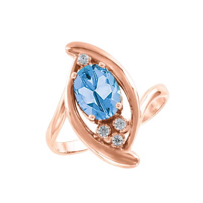 Rotgold 585 Damenring mit Topas und Brillant