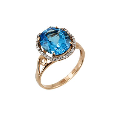 Rotgold 585 Damenring mit Topas und Zirkonia