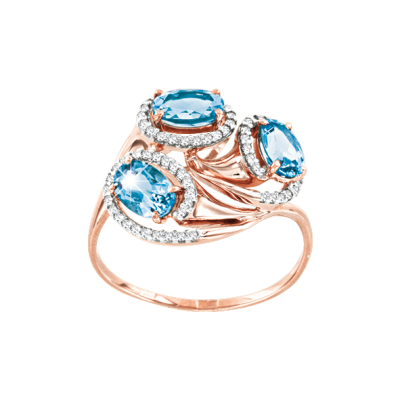 Rotgold 585 Damenring mit Topas und Zirkonia