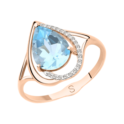 Rotgold 585 Damenring mit Topas und Zirkonia