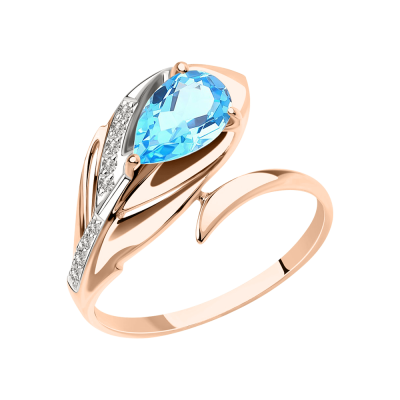 Rotgold 585 Damenring mit Topas und Zirkonia