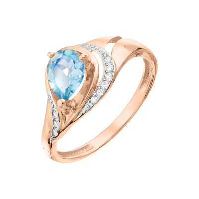Rotgold 585 Damenring mit Topas und Zirkonia