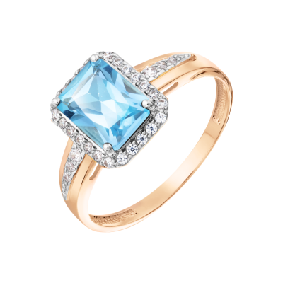 Rotgold 585 Damenring mit Topas und Zirkonia