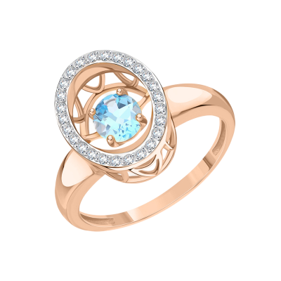 Rotgold 585 Damenring mit Topas und Zirkonia