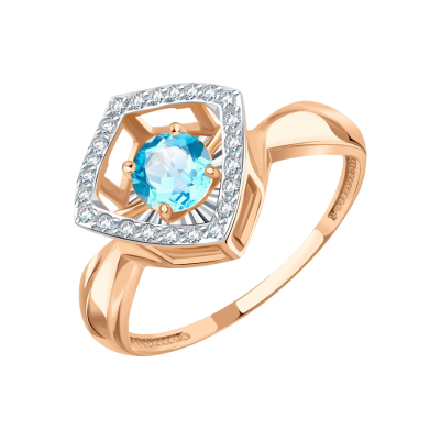 Rotgold 585 Damenring mit Topas und Zirkonia