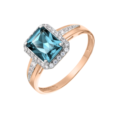Rotgold 585 Damenring mit Topas und Zirkonia