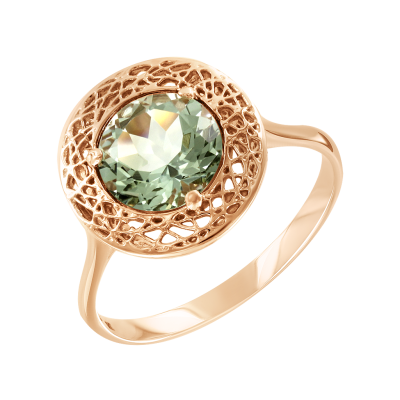Rotgold 585 Damenring mit Zirkonia und Amethyst