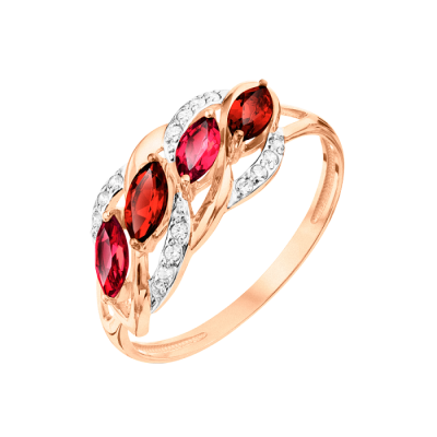 Damenring aus Rotgold 585 mit Zirkonia, Granat und Rhodolith