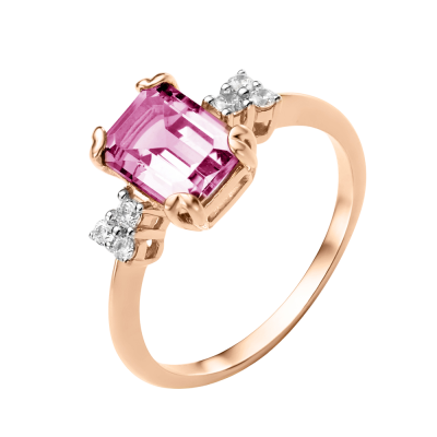 Eleganter Damenring aus Rotgold 585 mit Zirkonia und Korund