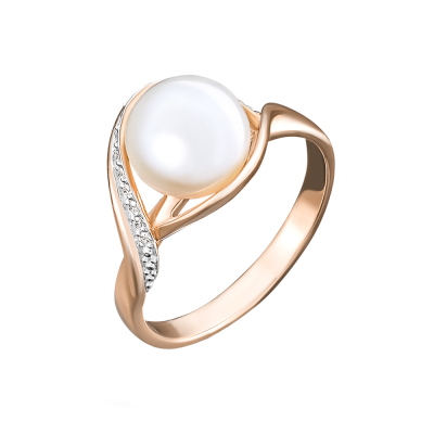 Damenring aus Rotgold 585 mit Zirkonia und Perle