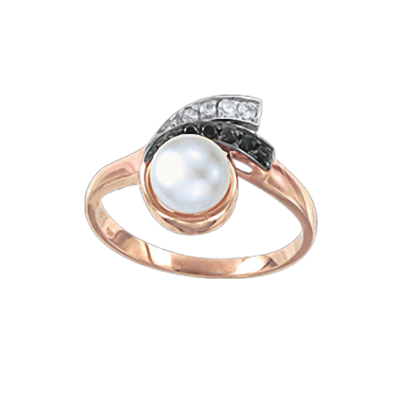 Damenring aus Rotgold 585 mit Zirkonia und Perle