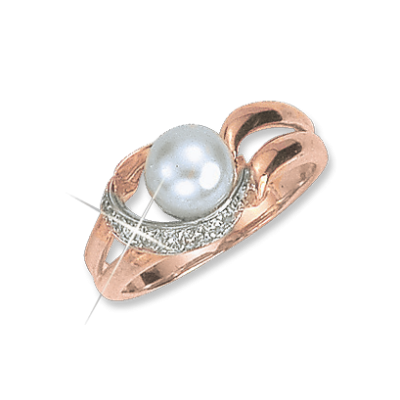 Damenring aus Rotgold 585 mit Zirkonia und Perle