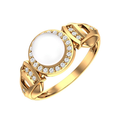 Damenring aus Rotgold 585 mit Zirkonia und Perle
