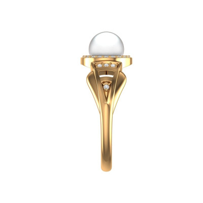 Damenring aus Rotgold 585 mit Zirkonia und Perle