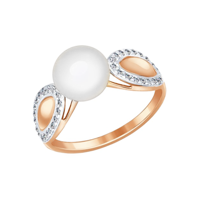 Damenring aus Rotgold 585 mit Zirkonia und Perle