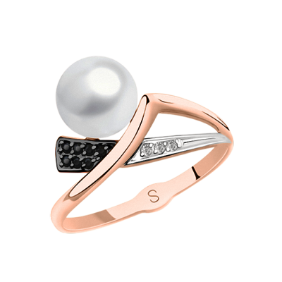 Damenring aus Rotgold 585 mit Zirkonia und Perle