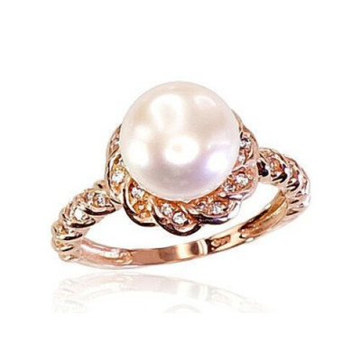 Damenring aus Rotgold 585 mit Zirkonia und Perle