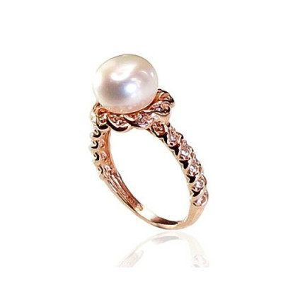 Damenring aus Rotgold 585 mit Zirkonia und Perle
