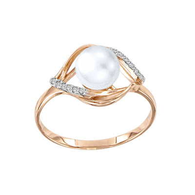 Damenring aus Rotgold 585 mit Zirkonia und Perle